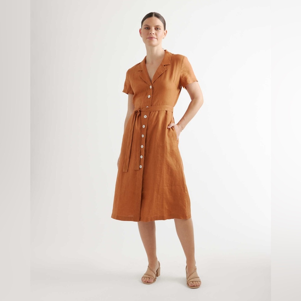 Quince 100% European Linen Button Front Dress